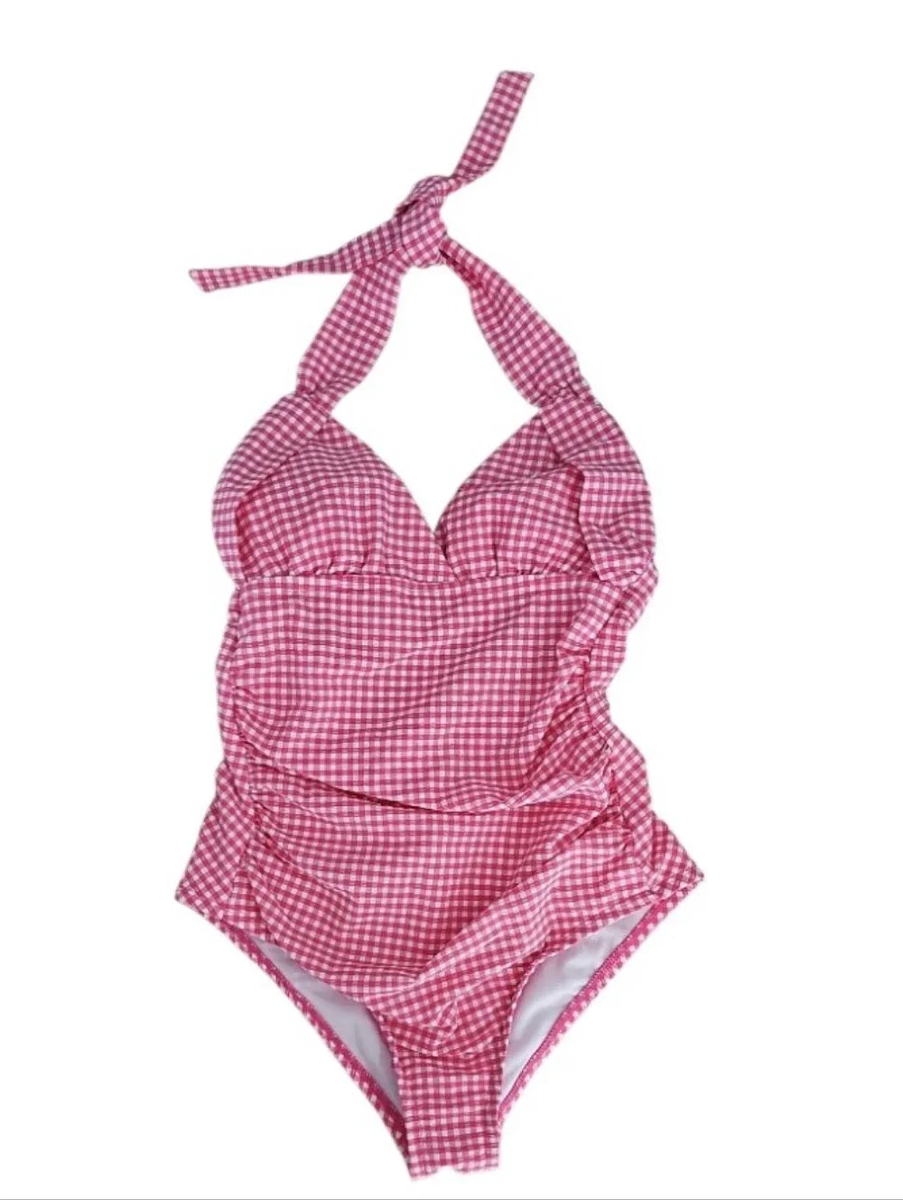 Draper James RSVP Pink Gingham One Piece Swimsuit XS Retro Pinup Chic Beach